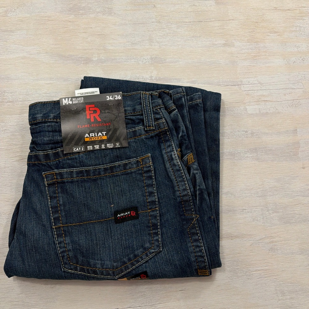 *New* Ariat Jeans M4 Relaxed Boot Cut 34/36 Flame-Resistant FR Flint Blue Mens